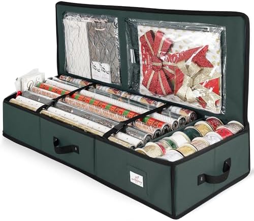 Hearth & Harbor Wrapping Paper Storage Container - Christmas Storage Bag with Interior Pockets - Gift Wrapping Organizer Storage Fits Up to 22 Rolls of 40" - Tear Proof Wrapping Paper Organizer by HearthHarbor