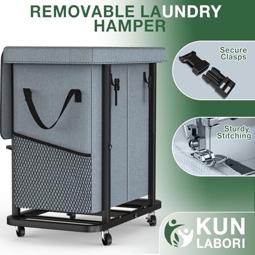 Laundry Basket with Lid,190L Rolling Laundry Hamper with Wheels,Grey - Image 5