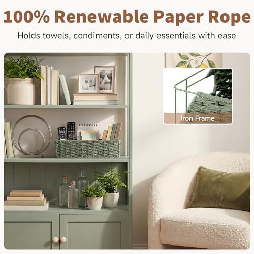 StorageWorks Wicker Toilet Basket Tank Topper for Sage Green Bathroom Decor - Image 4
