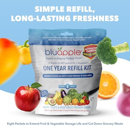 Bluapple Produce Saver Ethylene Gas Absorber with Activated Carbon, 1 Year Supply, Keeps Fresh Fruits & Vegetables Longer - Produce Saver for Kitchen - 8-Packets, 13g Total (Active Formula + Carbon) - Image 2