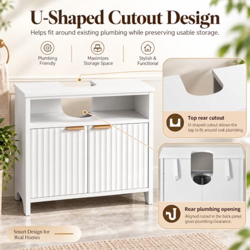 Bonnlo 24 Inch Bathroom Vanity Cabinet Without Sink, White, Fluted Doors - Image 3