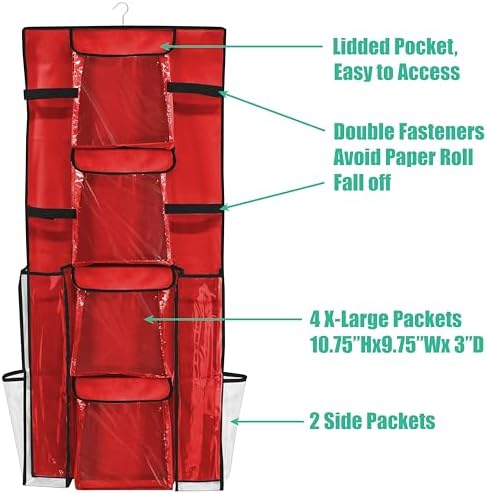Simple Houseware Double-Sided Hanging Gift Wrap Organizer, Red (Set of 1) - Image 7