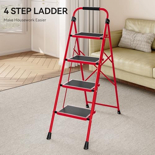 KINGRACK 4 Step Ladder, Folding Step Stool with Anti-Slip Wide Pedal - Image 3