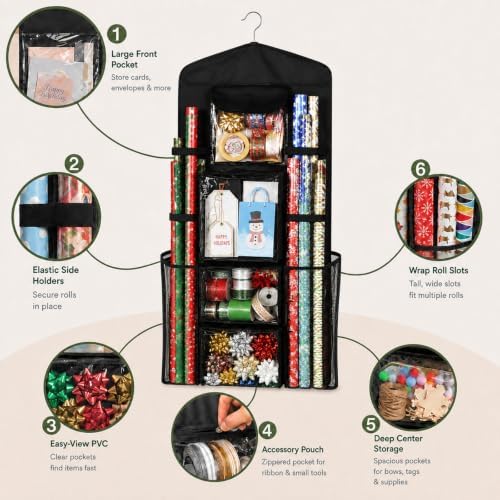 Wrapping Paper Storage Organizer, Double-Sided Hanging Gift Wrap Storage - Image 5