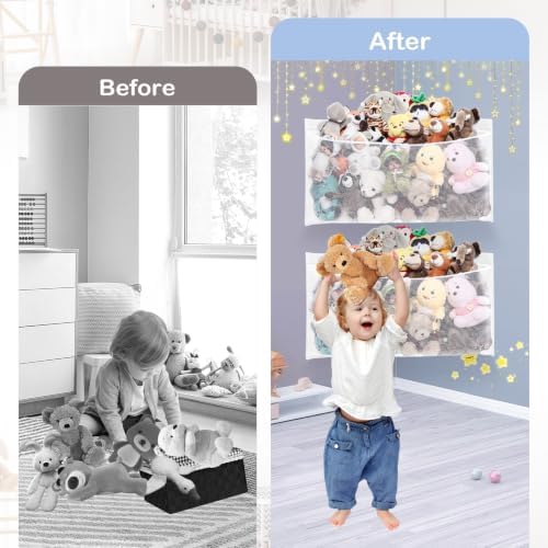 2PCS Large Corner Stuffed Animal Storage, White Wall Hammock Toy Net, Gift - Image 3