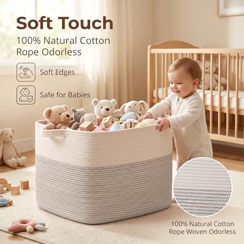 OIASKET 108L Cotton Rope Storage Basket for Living Room and Bedroom 25"x16"x16" Woven Laundry Basket, Heavy Duty Bin for Blankets, Pillows & Toys, Pet-Safe & Scratch-Free, Black and White - Image 4