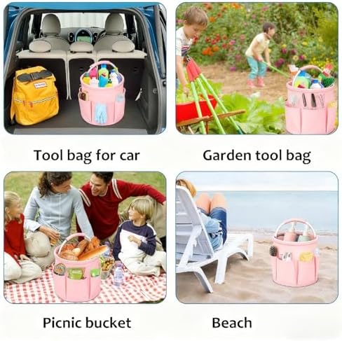 Cleaning Caddy for Cleaning Supplies,17L Cleaning Supply Caddy with Handle Foldable Cleaning Supplies Organizer Bucket Cleaning Products Organizers for Home, Garden (Light Pink) - Image 6