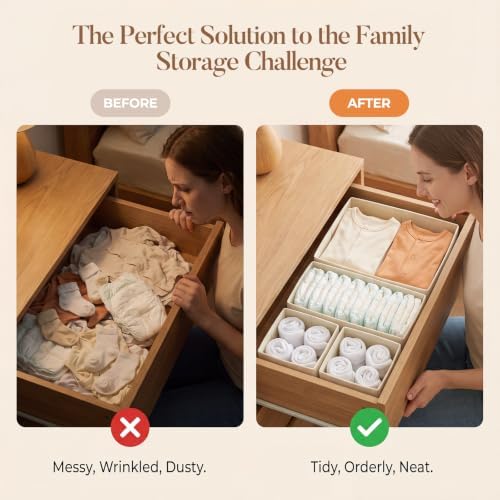 Drawer Organizer Storage for Clothes, Socks, 10 Pack, Beige - Image 4