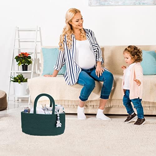 XUANGUO Cotton Rope Baby Diaper Caddy Organizer Basket Dark Green - Image 6