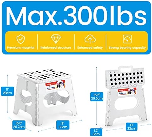 ACSTEP 12 Pack 11 Inch Folding Step Stool, Sturdy Plastic Foldable Step Stool for Kids & Adults, Non Slip Lightweight Collapsible Foot Stools Holds 300 lbs, Ideal for Kitchen, Bathroom, Outdoor, White - Image 2