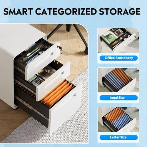 DEVAISE 3 Drawer File Cabinet with Lock, Fully Assembled Filing Cabinet - Image 4