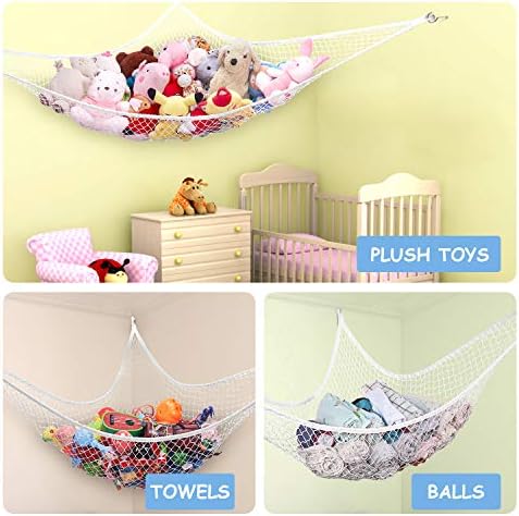 Stuffed Animal Hammock, Toy Hammock Storage Net, LXUNYI Mesh Toy Net Holder Jumbo Wall Corner Giant Baby Kids Children Stuff animals Hammocks Net Organizer for Bedroom (White, 84 inch) - Image 4