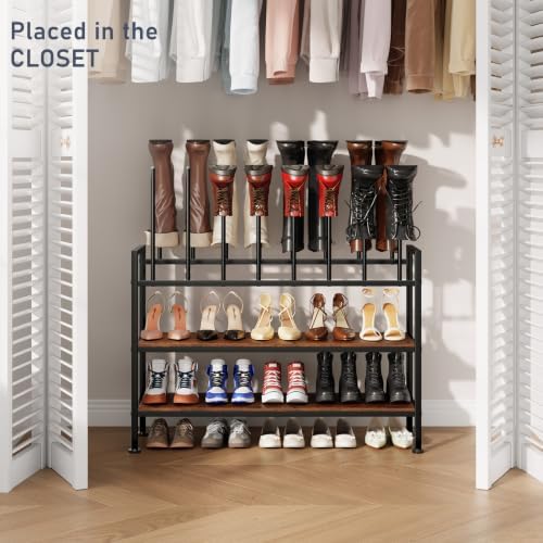 DIMJ Boot Rack 4-Tier - Black Metal Boot Storage Rack for Tall Boots Organizer Tall Boots, Multiuse Shoe Rack for Boots, Sneakers, High-Heel, Entryway, Wooden Support, Fit for 8 Pairs - Image 7