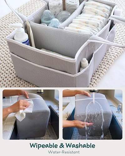 Lily Miles Baby Diaper Caddy Organizer, Baby Shower Basket for Newborn Boys or Girls, Nursery Must Haves for New Mom, Registry Favorites, Large Storage Tote for Changing Table or Car, Gray - Image 3