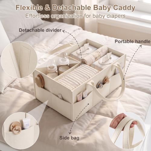 White 3 Tier Rolling Diaper Caddy Cart with Wheels,3in1 Detachable Dividers - Image 4