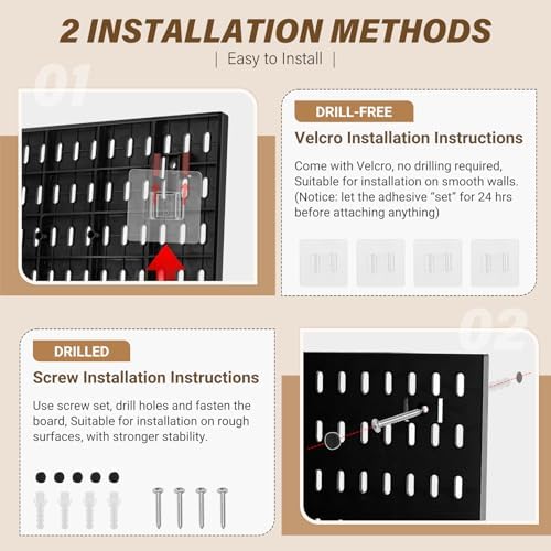 AKTOP Modular Plastic Peg Board Wall Organizer, 4 Pack, 12"x12", Black - Image 6