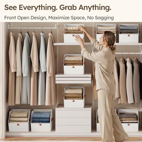 Homsorout Fabric Closet Storage Cubes - 6 Pack Square Storage Bins with Dual Handles for Clothes, Towels, Toys, Cube Storage Organizers for Bedroom, Nursery, Shelves, Closet, Small Spaces, White - Image 2