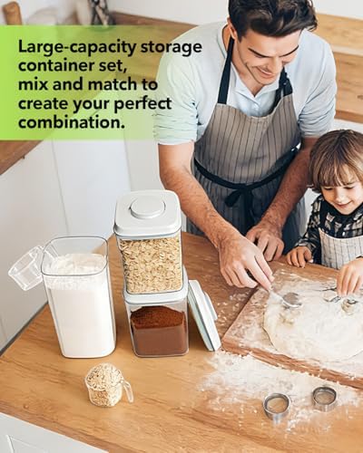 Airtight Food Containers Set with One-Touch Lid, Mixed Size Set (2.8 Qt + 4.2 Qt *2) with Scoop, Stackable Jars for Complete Kitchen Organization - Image 5