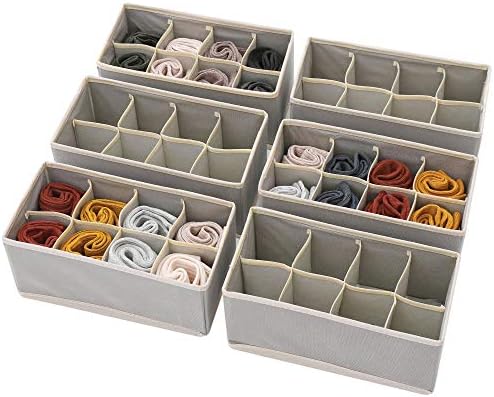 DIOMMELL Set of 6 Foldable Cloth Storage Box Closet Dresser Drawer Organizer Fabric Baskets Bins Containers Divider for Clothes Underwear Socks Lingerie Clothing, Grey 00-0600 by DIOMMELL