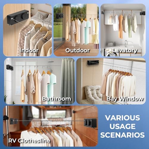 Retractable Clothesline Indoor Outside Heavy-Duty, Upgrade 304 Double Stainless Steel Shower Room Clothes line, Fit Rv Balcony Courtyards Indoor Drying Rack Clothesline, 13.8ft - Image 3