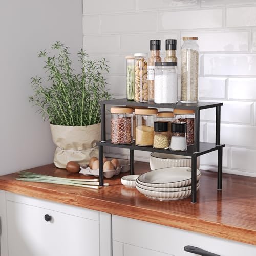 VERTORGAN 2 Pack Cabinet Organizer Shelf,Bamboo Countertop(Large,Black) - Image 5