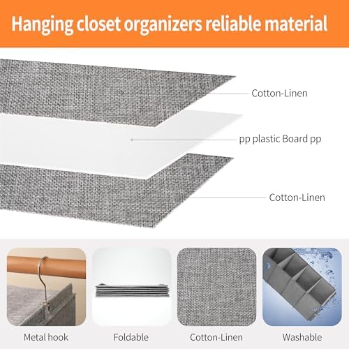 Large Hanging Sweater Organizer for Closet,Collapsible 6-Shelf Hanging Closet Shelves with Drawers, Washable (Grey-6 Shelf-2 d) - Image 4