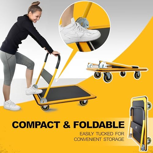 Wellmax Push Cart Dolly, Foldable Moving Platform Flat Cart, 660 lb, Yellow - Image 5