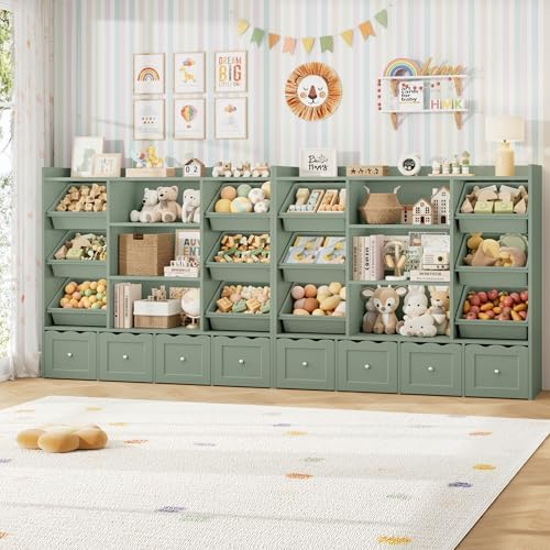 HITHOS 55" W Kids Toy Storage Organizer with 10 Toy Box & Book Shelf, Green - Image 3
