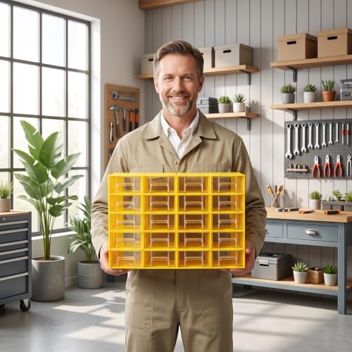 Goaste 20 Pack Drawer Stacking Storage Cabinet, Plastic Desktop Drawer Closet, Small Parts Screw Craft Organizer Container with 40 PCS Clear Dividers & 20 PCS Tag Cards for Home Office School Items - Image 2