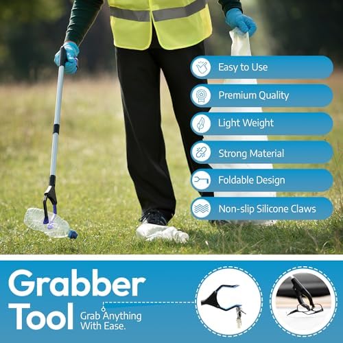 FitPlus 2024 Upgrade PowerGrip T9, Grabber Reacher Tool, Wide Jaw, Foldable, Steel Cable, with 96 Grip Points for Firm Grip, 32" with Magnet (Black, 32 Inch) - Image 6