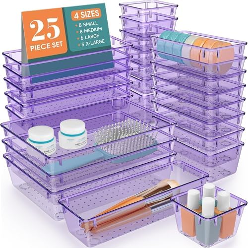 25 PCS Drawer Organizer Set, 5 Size Bathroom and kitchen organizer Trays by StorMiracle