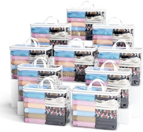 10PACK Clear Zippered Storage Bags for Clothes, 22L Plastic Clothes and Under-Bed Storage Organizers, Blanket Storage Bags for Bedding, Linen, Blankets, Comforters, Clothing & Toys (White) by Hopack