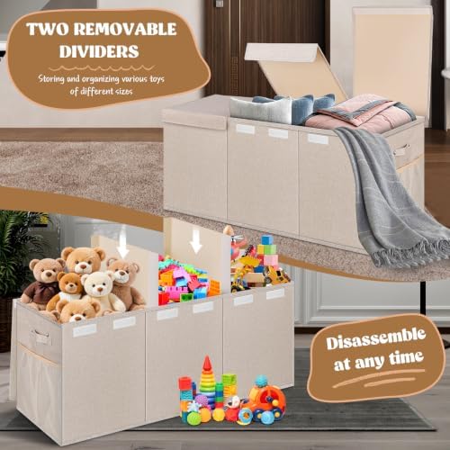 Extra Large Toy Box with Lids, Collapsible Storage Bin, 38"x16"x14",Beige - Image 5