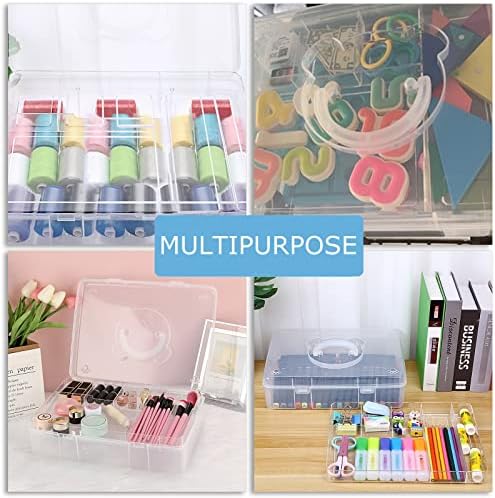 BTSKY 2-Tier Cute Bear Storage Box with Removable Divided Tray Portable Clear Plastic Art Craft Supply Organizer Stackable Home Office Supplies Storage Container for Pens Notes A4 papers etc (Clear) - Image 6