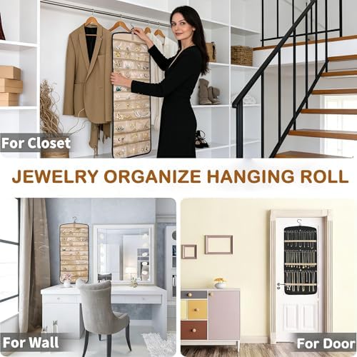 Hanging Jewelry Organizer, 1Pcs Double-Sided Jewelry Storage Roll XL - Image 5