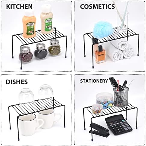 SIBAO Kitchen Shelves, Cabinet Organization Mini Storage Shelf, Storage Rack Organizer for Kitchen, Fridge, Cabinet, Bathroom (Black 4) - Image 3