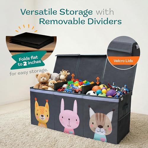SoftOwl Extra Large Toy Storage Organizer with Lid - Sturdy, Collapsible Toy Chest Storage Box with Cute Design - Toys Bin with Dividers for Kids, Boys, Girls, Nursery, Bedroom, Play room 37"x16"x14" - Image 5