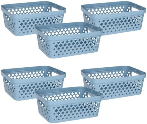 Glad Plastic Storage Basket Set, Value Pack of 6 | Open Storage Bins for Shelves, Bathroom, Pantry, Closet | Nesting Organizer Boxes with Handles, 2 Gallon, Marina Blue by Glad