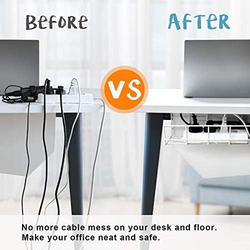 Under Desk Cable Tray - 2 Pack Cable Raceway for Wire Management. Metal Wire Organizer for Office, Studio and Home. Super Sturdy Cord Organizer for Desk - White Cable Management Under Desks - Image 2