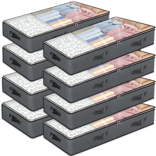 BiCINE 8 Pack Under Bed Storage, 95L Foldable Closet Containers Organizers by BiCINE