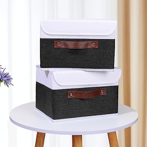 ANMINY Fabric Storage Box Bins with Lids, Black White, 10"x8"x7", 4 Pack - Image 7