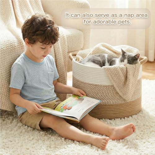 Artfeel 100L Large Cotton Rope Basket, Decorative Woven Blanket Storage for Living Room, Boho Toy Storage & Toy Box for Kids, Versatile Laundry Basket & Nursery Hamper for Blankets(Brown) - Image 3