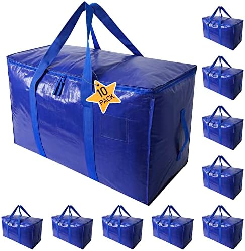 Moving Bags Heavy Duty Extra Large Cube Storage Tote for Space Saving, Traveling Organizer, with Zippers & Strong Carrying Handles (Set of 10) by RUMENG