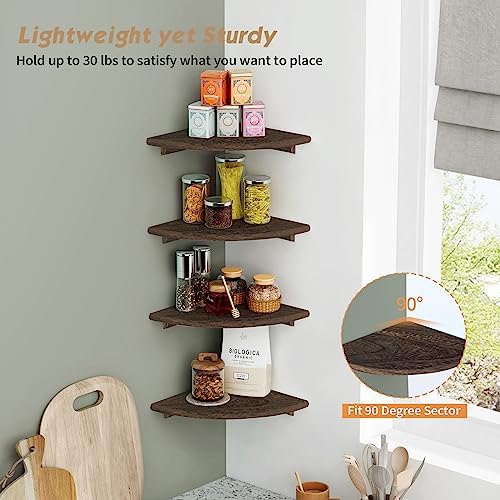 Forbena Floating Corner Shelves for Wall Set of 4, Small Corner Bookshelf for Bedroom Books, Round Wooden Corner Shelf Wall Mount for Bathroom Plants, Kitchen, Living Room Decor (Dark Brown) - Image 6
