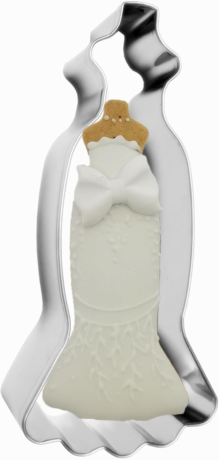 Large Size Dress Shaped Cookie Cutter, Stainless Steel Strapless Mermaid Fishtail Princess Wedding Dress Cookie Cutter, 4.7 Inches