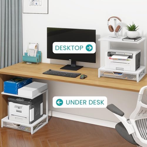 ELITEROO Printer Stand for Desk with Storage Drawer, 2 Tier Desk Shelf - Image 3
