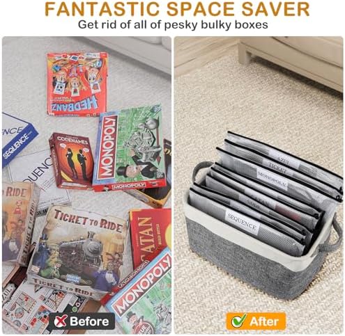 Lukeline Board Game Storage Kit Include 2 Storage Basket and 20pcs Zipper Bags, Board Game Organizer with Writable Stickers and Dispensing, Suitable for Puzzle Storage, Toys, Building Blocks, Document - Image 2