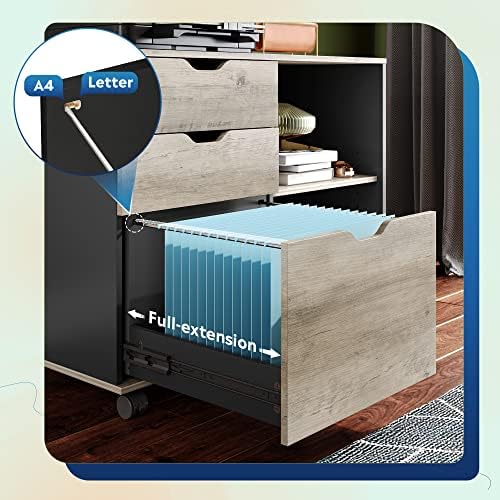DEVAISE 3-Drawer Wood File Cabinet, Mobile Lateral Filing Cabinet, Printer Stand with Open Storage Shelves for Home Office, Greige - Image 5