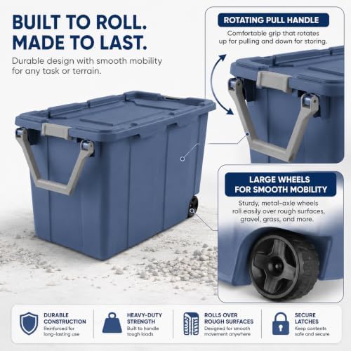 40 Gal Wheeled Storage Bin with Latching Lid 2-Pack,Blue - Image 3
