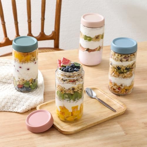 NETANY 6-pack 24oz Glass jars with Airtight Lids, Overnight Oats Containers with Lids, Wide mouth Mason Salad jars, Glass Food Storage Containers for Snacks Yogurt Spice Sugar - Image 5